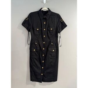 Calvin Klein Black Cotton Blend Military Style Shirt Dress Womens Size 6